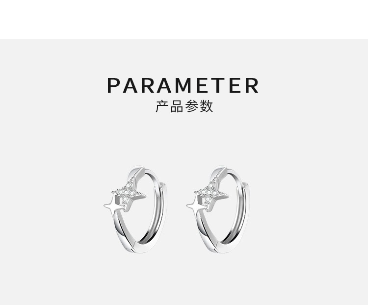 S999 Sterling Silver Star Earrings, Zircon, Elegant