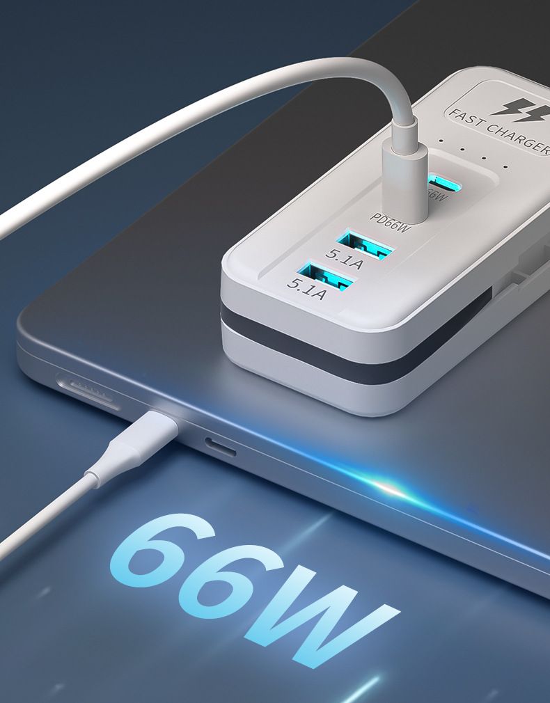 Multi-port USB charger with 5 USB outlets, home and dorm use