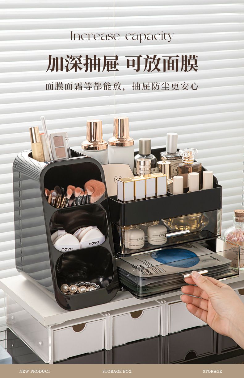 Desktop cosmetics organizer box, multi-layer, vanity makeup station