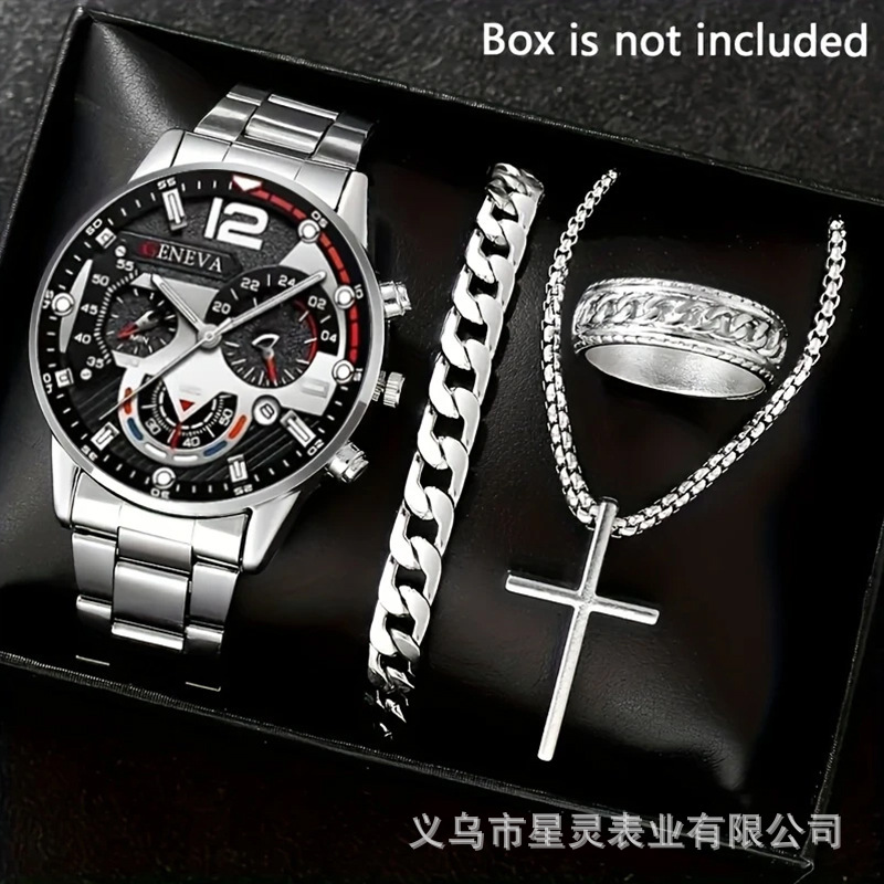 Herrenquarz-Armbanduhr mit Kalender, Stahlband