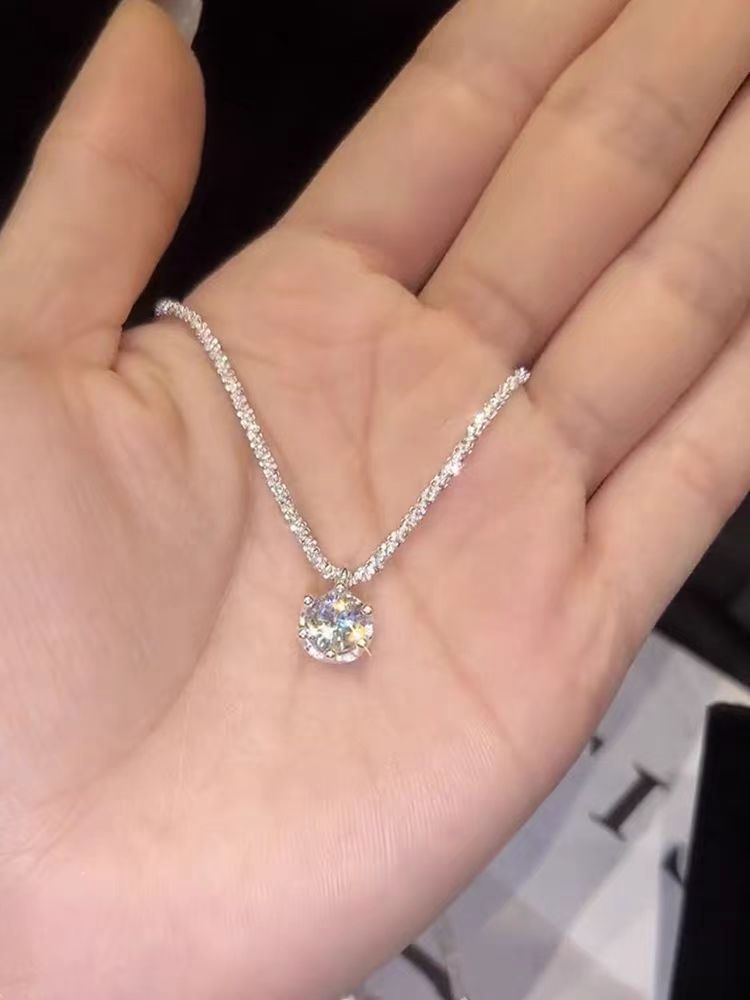 S925 gümüş zirkon kolye tek elmas taşlı