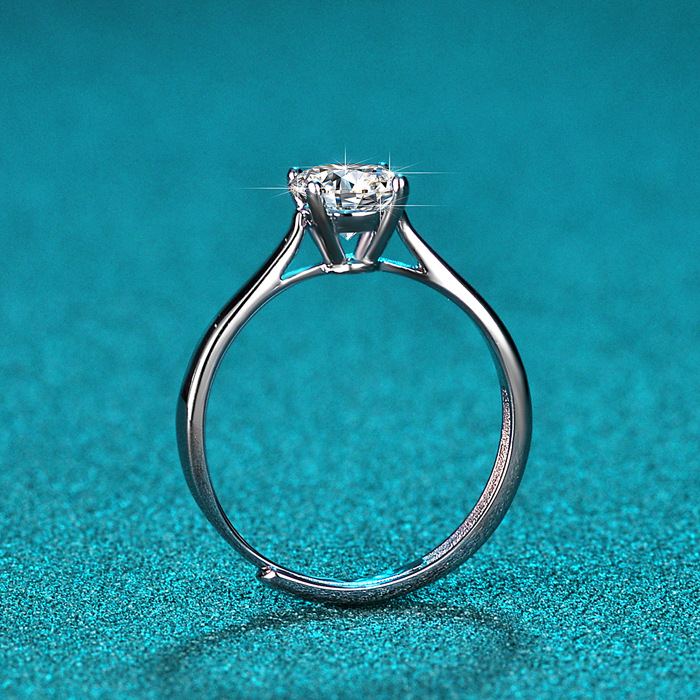 Moissanit Damenring Sterlingsilber ein Karat Sechser Krappenfassung