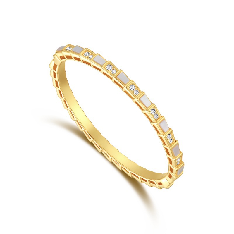 Snake-shaped bracelet with full rhinestones, 18k gold plating