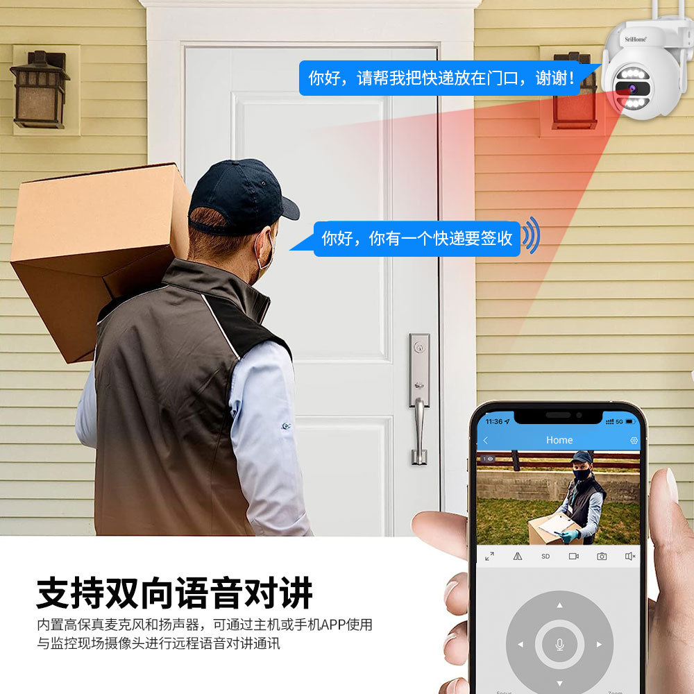 SriHome 8-channel monitoring kit, 5MP camera, 10-inch display