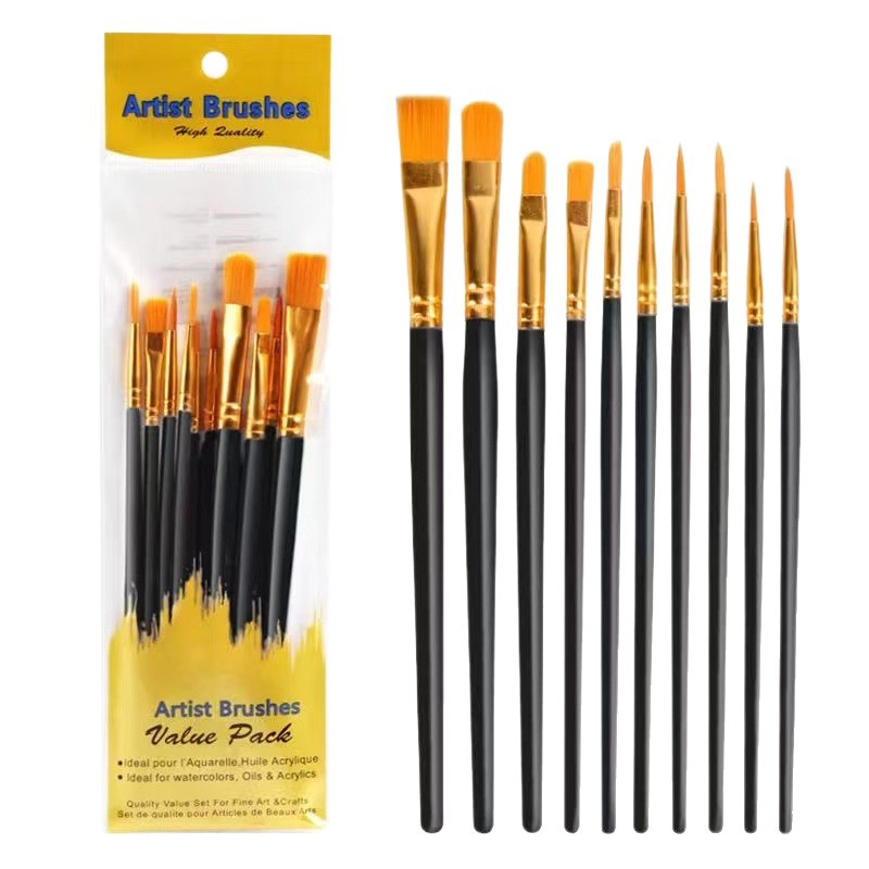 Nylon-Haarpinsel-Set 10er Kunststoffstiel Acryl- und Ölmalerei