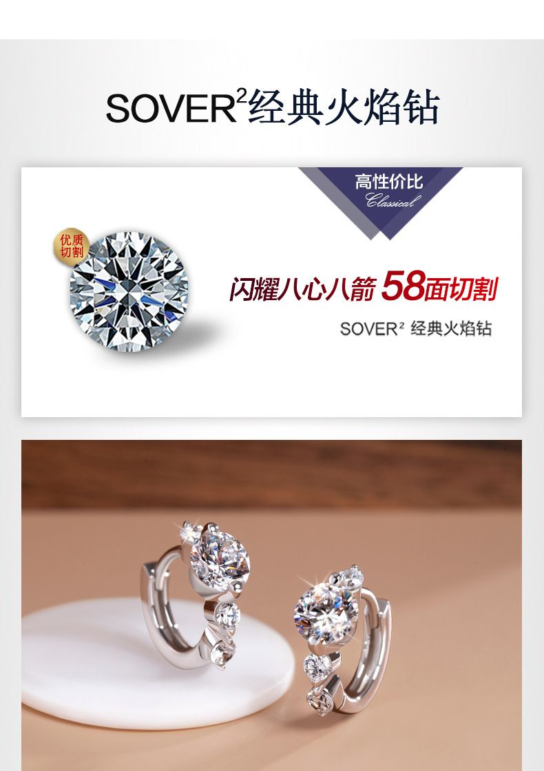 S925 silver earrings, zircon, diamond-look