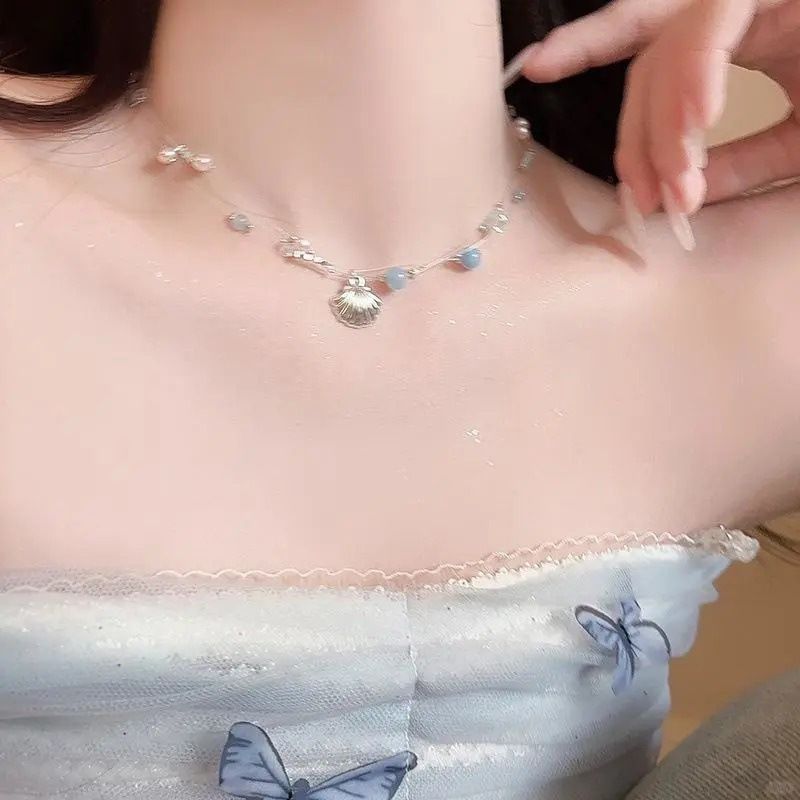 Pearl and shell bead necklace, beach vacation style