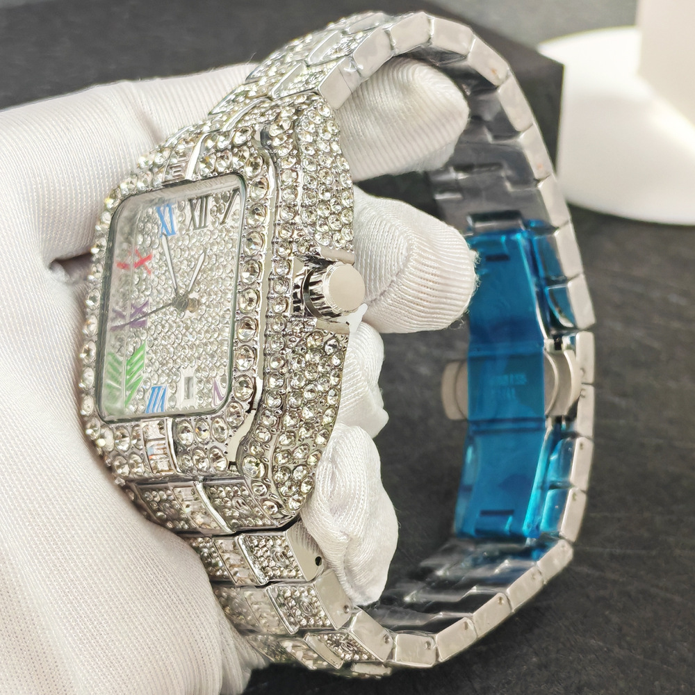 Herren-Quarzuhr, diamantbesetzt, Hip-Hop-Stil, Luxusdesign