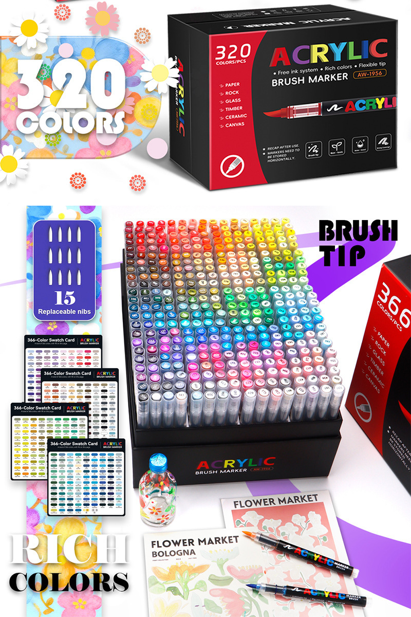 366-teiliges Acryl-Marker-Set mit weicher Spitze, stapelbar