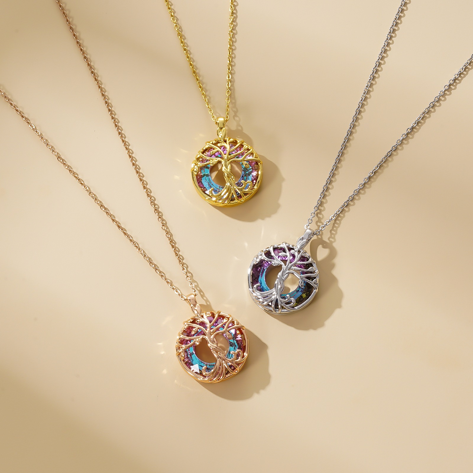 Crystal Glass Life Tree Necklace, Colorful Design