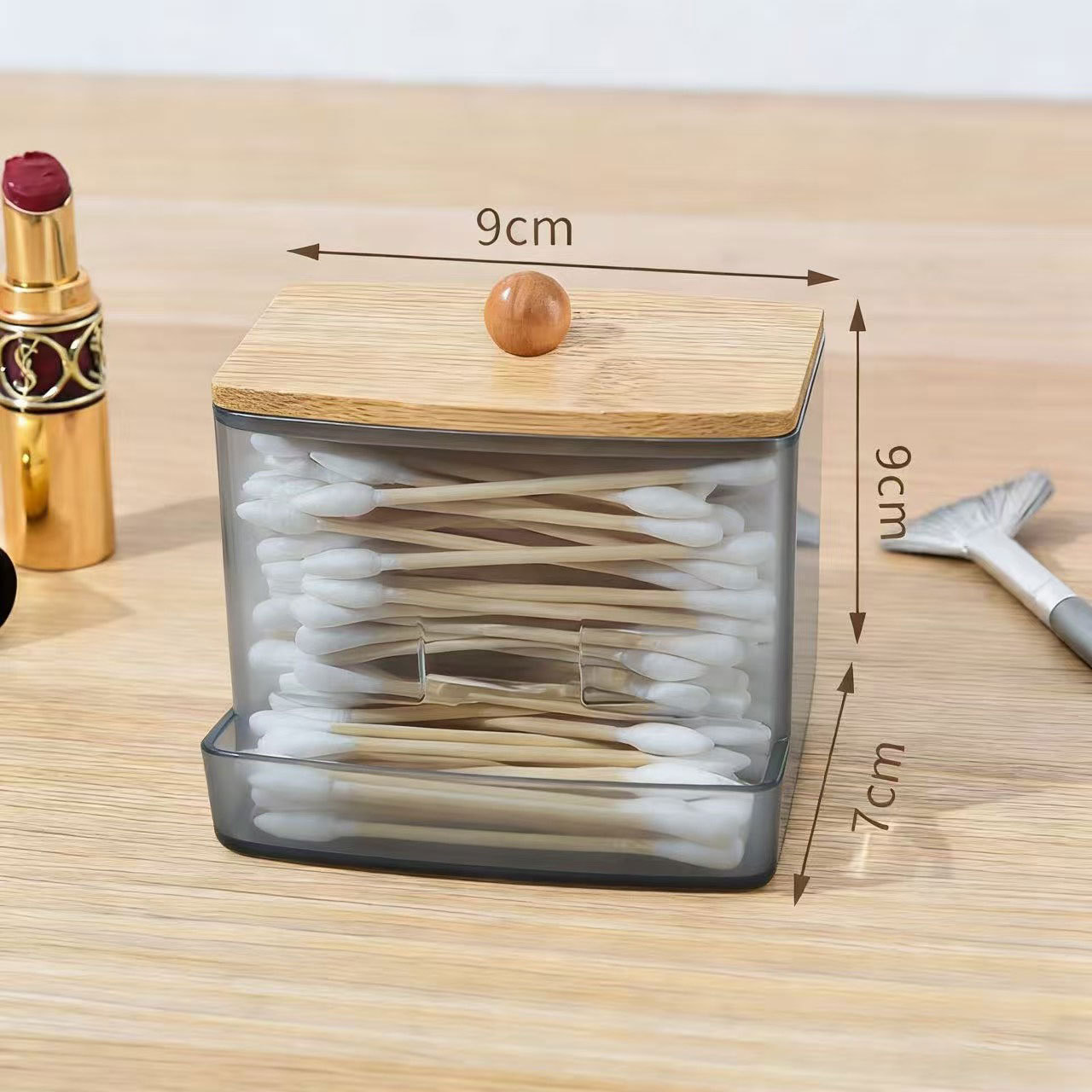 Acrylic Cotton Swab Storage Box, Transparent Gray Stackable Cosmetics Organizer
