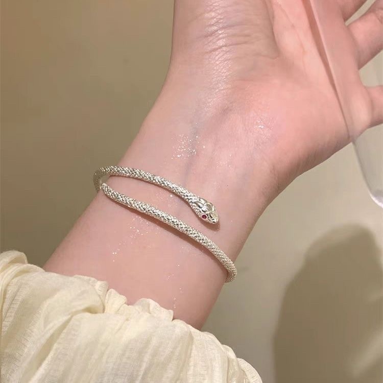 Silver snake bracelet, adjustable, textured design
