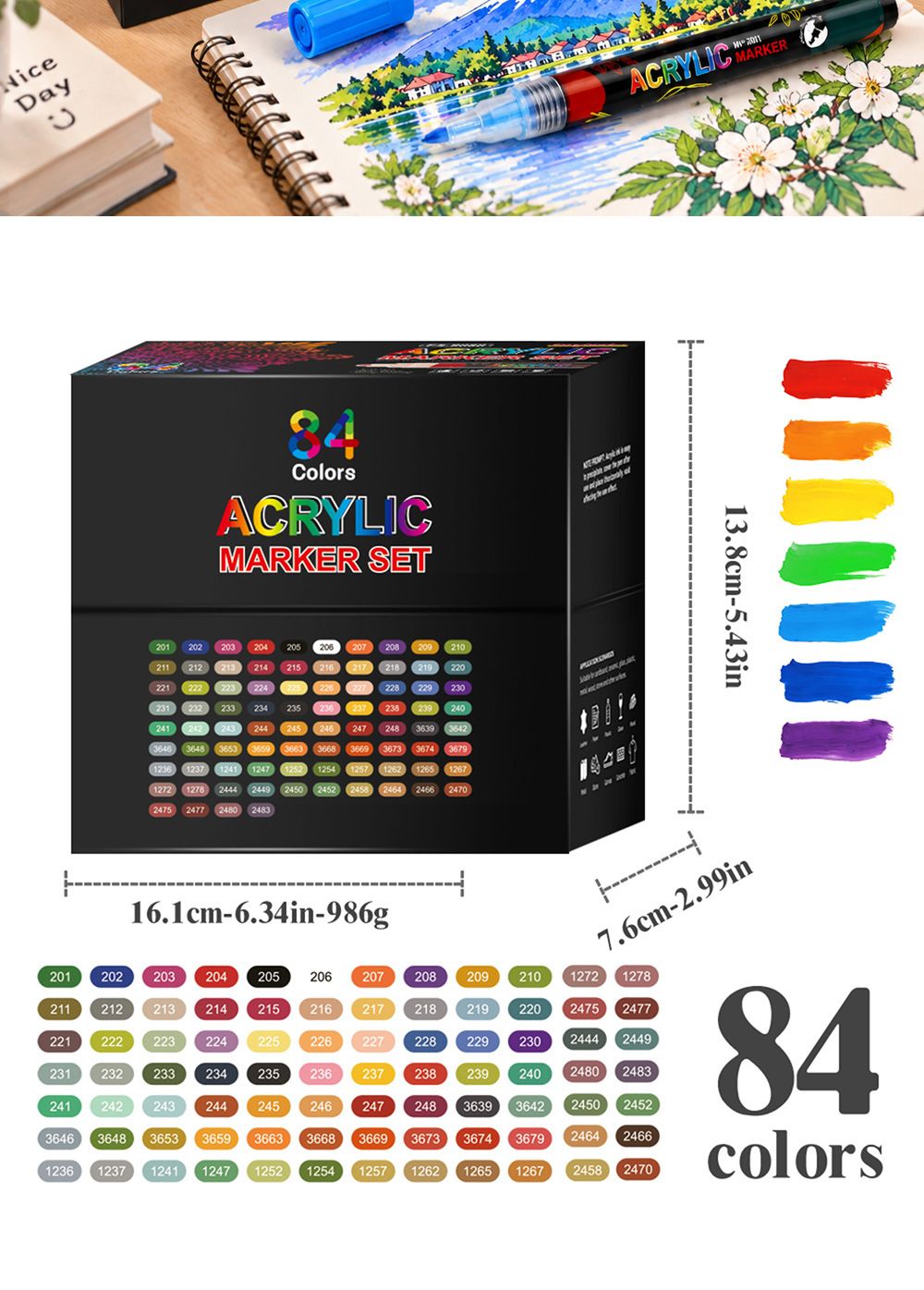 84 renk akrilik marker seti, 0.7 çizim ve grafiti