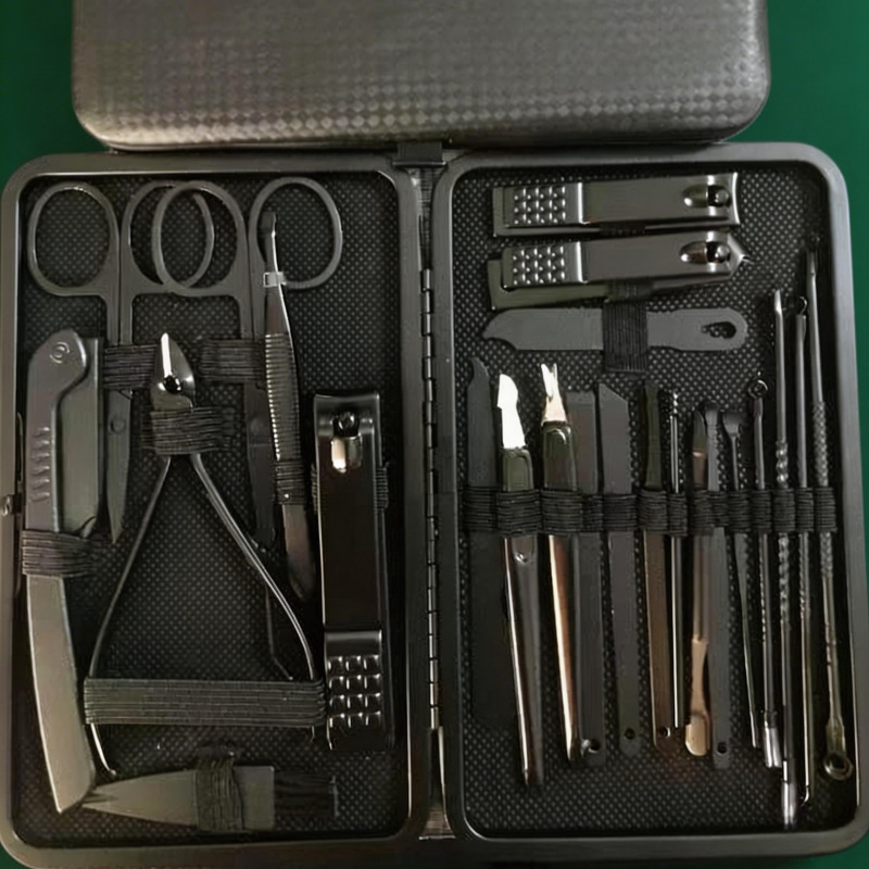 24-piece nail care set, black and red complete manicure pedicure kit