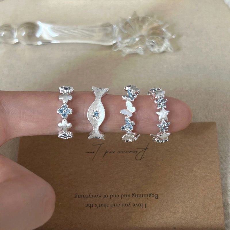 Butterfly ring for women with blue sparkling stone silver premium design