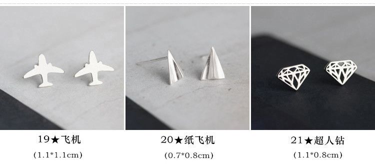 S925纯银韩国个性冷淡风小耳钉女简约创意气质学生百搭耳环耳饰品