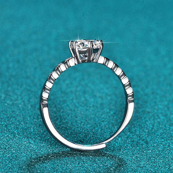 Moissanit Damenring Sterlingsilber ein Karat Sechser Krappenfassung