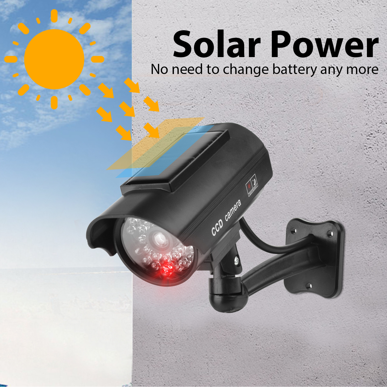 Solar fake security camera with LED light