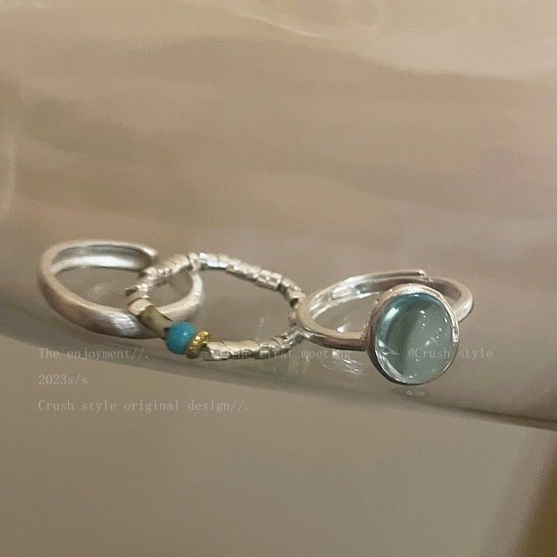 Natural stone and silver open ring, minimalist style