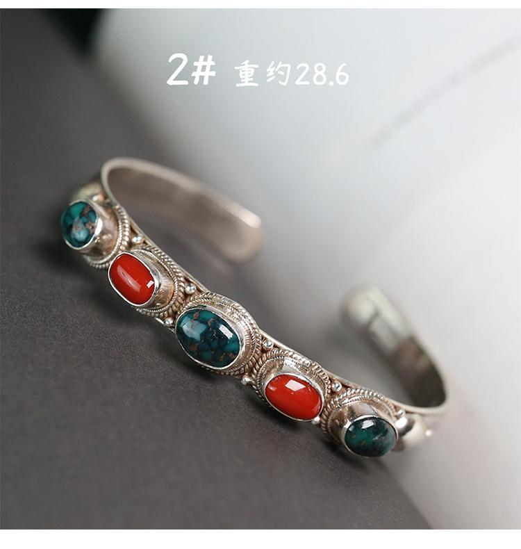 Nepal handgefertigtes Türkis-Armband, Silbereinlage, verstellbar