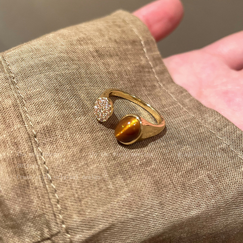 美拉德蛇形虎眼石开口戒指女高级独特设计感复古食指戒感轻奢指环