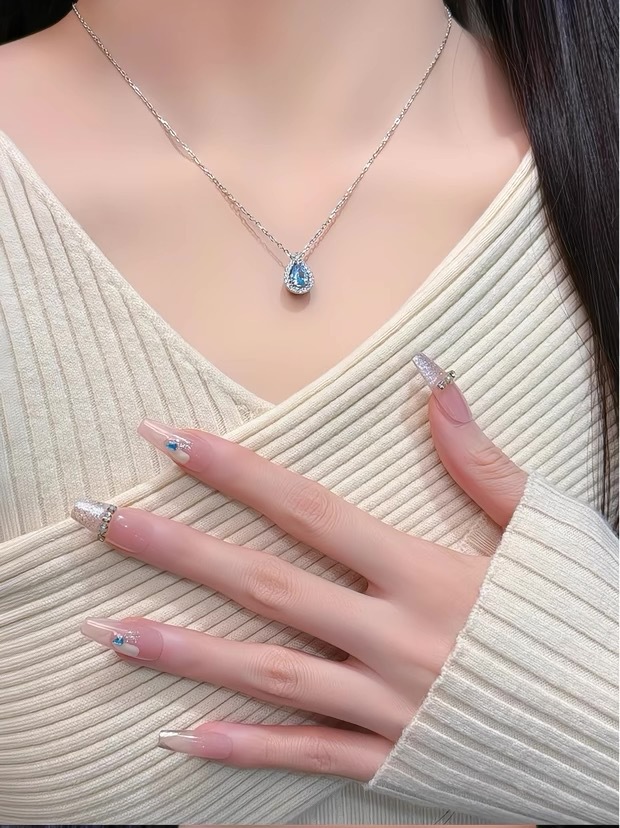 S999 Silberhalskette, Tropfenform, mit Strass