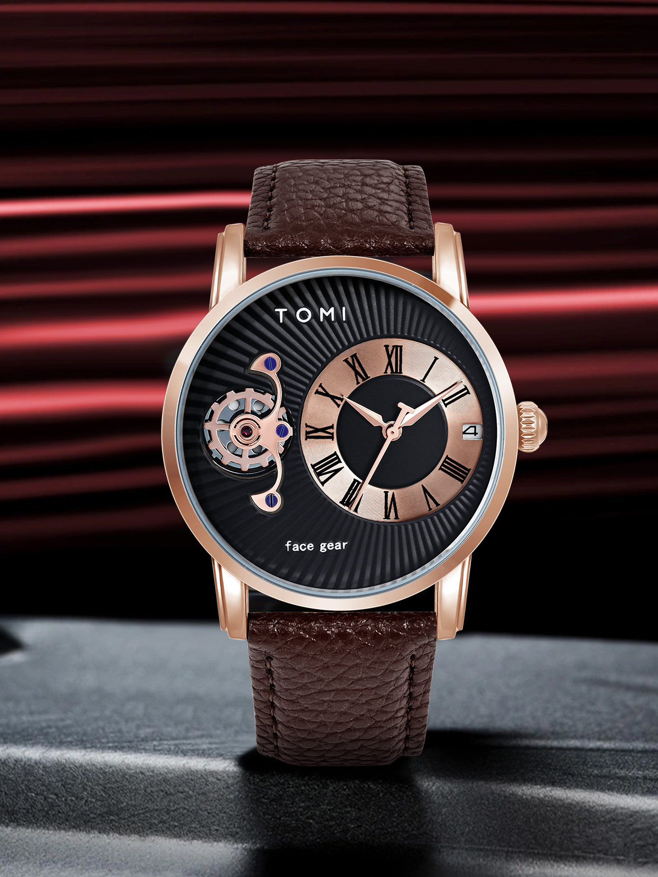 TOMI Face Gear Erkek Saati Kuvars Deri