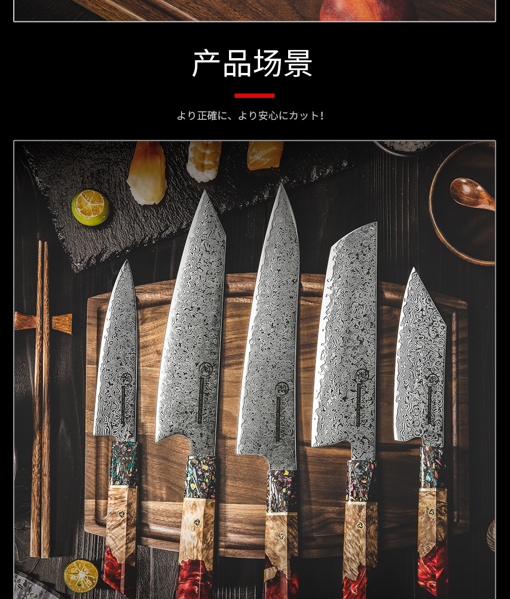 67-schichtiges Damaszener-Messer mit japanischem AUS-10-Stahl, Holzgriff