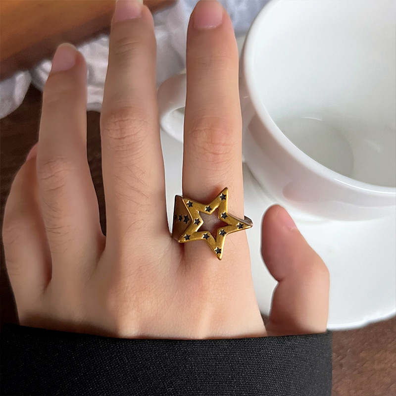 Five-pointed star 925 silver ring, hip-hop design