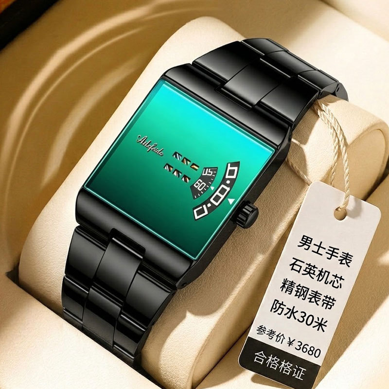 Men's Square Quartz Watch Steel Band Waterproof