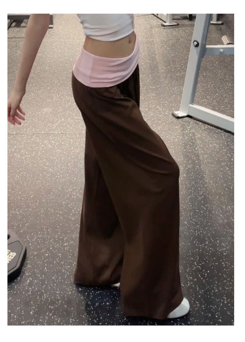 咖色翻腰运动裤女夏薄款慵懒随性瑜伽健身裤小个子垂感宽松阔腿裤