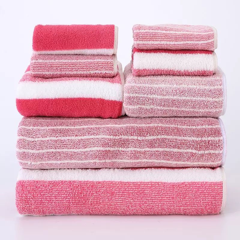 Coral fleece towel set 8-piece striped design