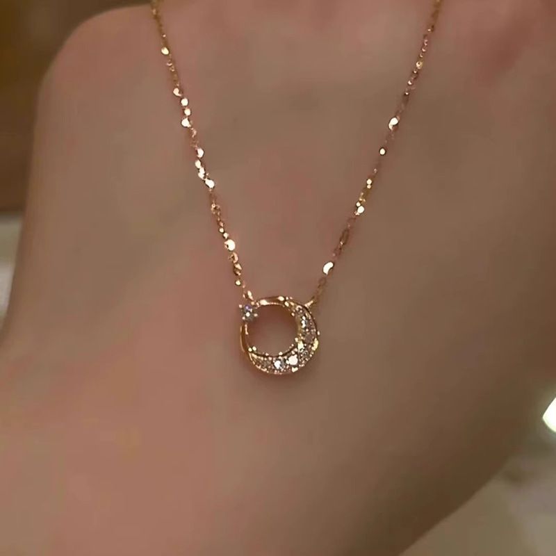 Sonne Mond Stern Halskette Damen Elegant Zirkonia Edelstahl