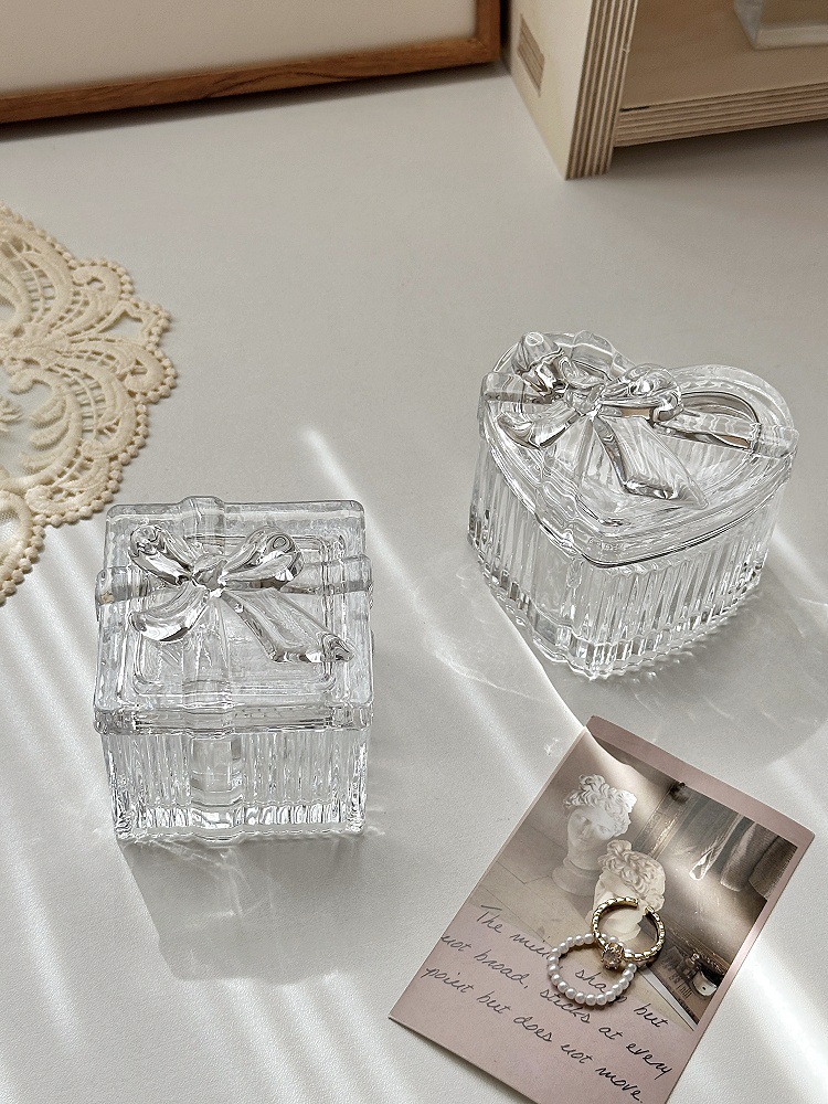 Schmuckschatulle aus Glas, Herzform mit Schleife, europäischer Stil