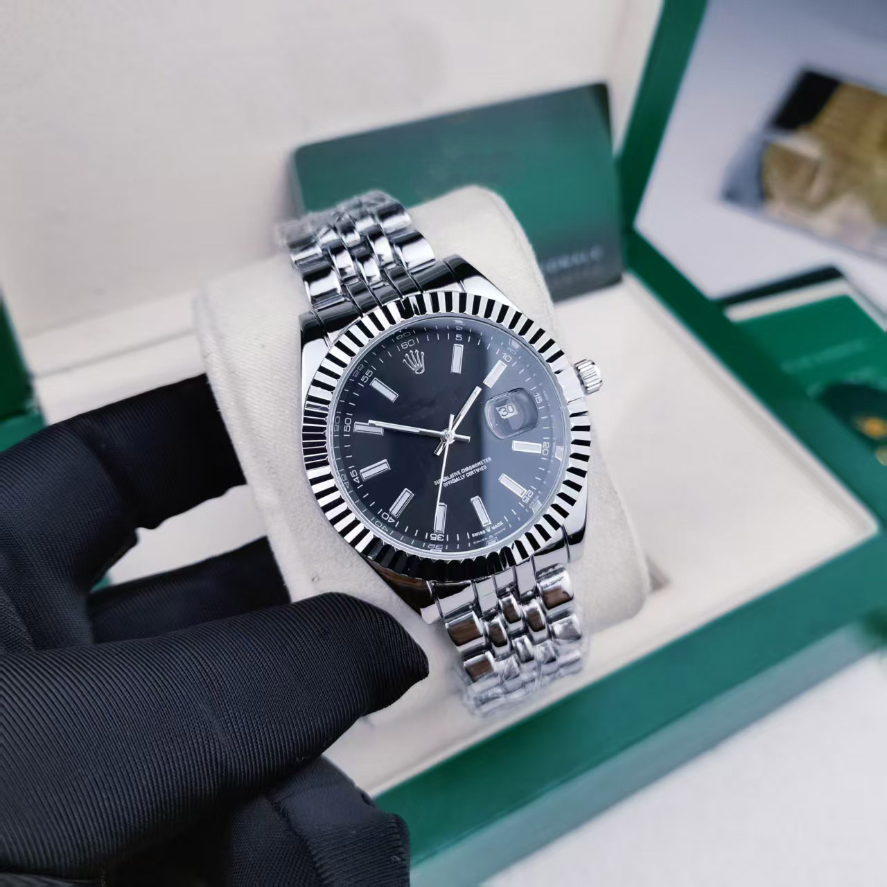 Erkek kuvars saat, 41mm, paslanmaz çelik, su geçirmez, aydınlık