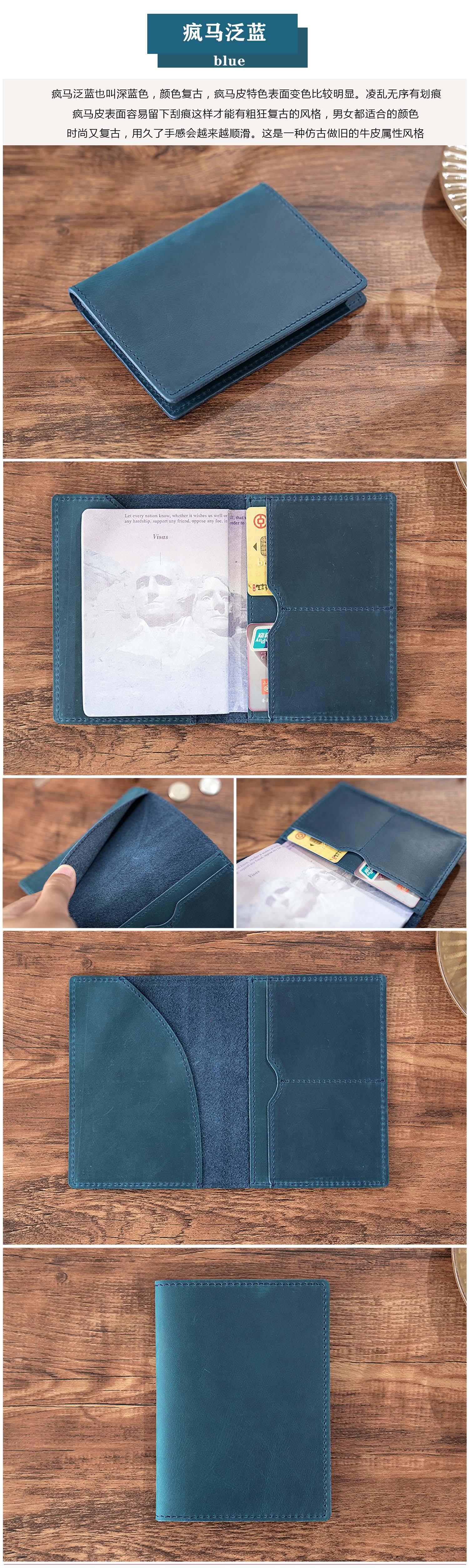 Verrücktes Pferd Leder Reisepass-Halter Vintage Vollnarbenleder