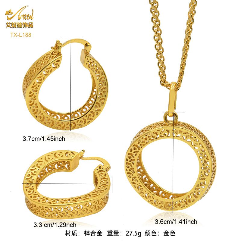 24K altın kaplı bakır takı seti kolye küpe geometrik