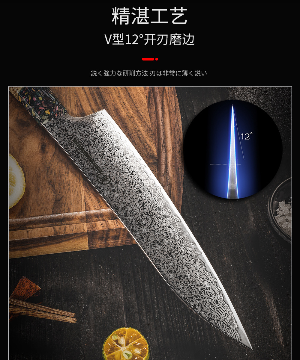 67-schichtiges Damaszener-Messer mit japanischem AUS-10-Stahl, Holzgriff