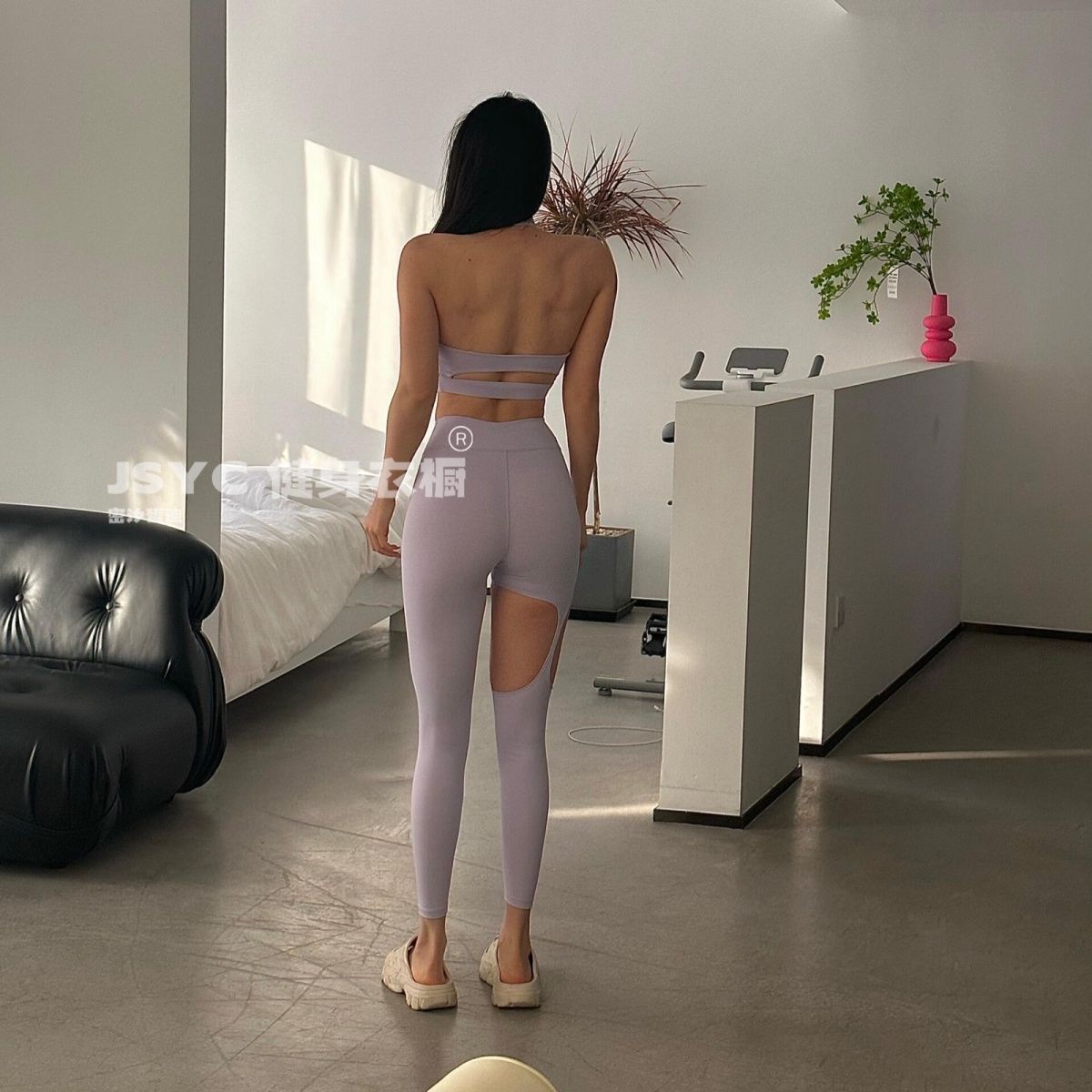 Damen Sport-Leggings, hochelastisch, nackte Haptik, Lauftight, Yoga-Cutouts