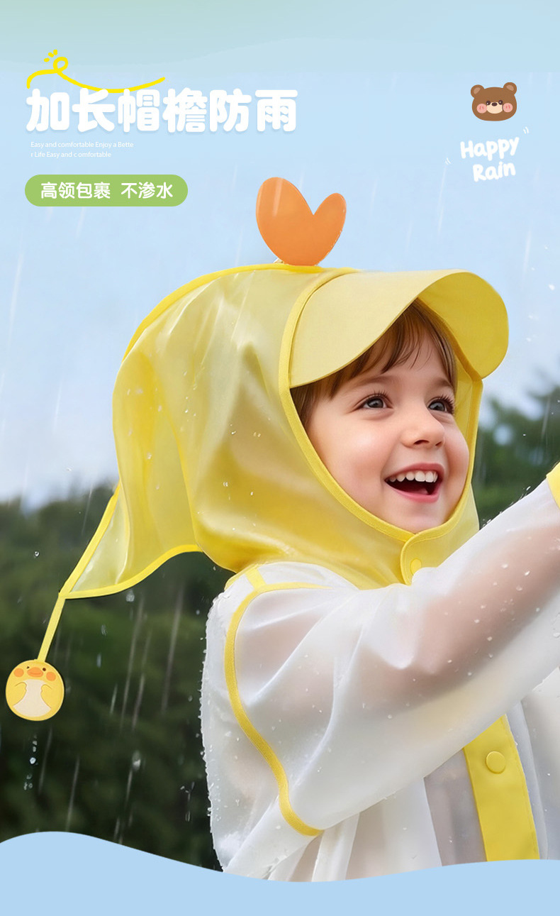 Beimei children's raincoat ages 3-6, EVA with backpack opening