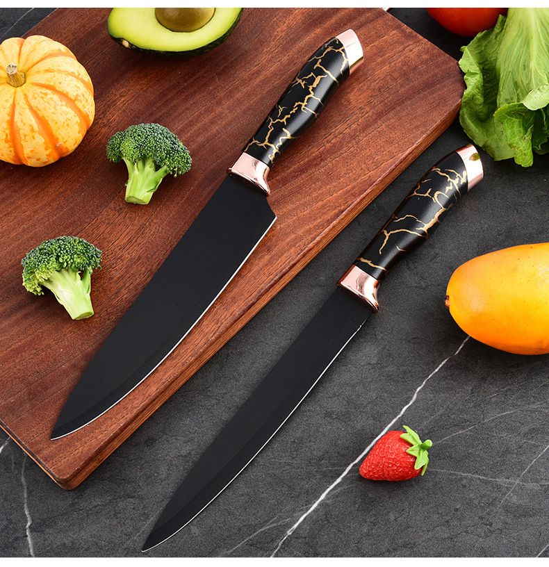 Marble pattern stainless steel kitchen knife set, 7-piece