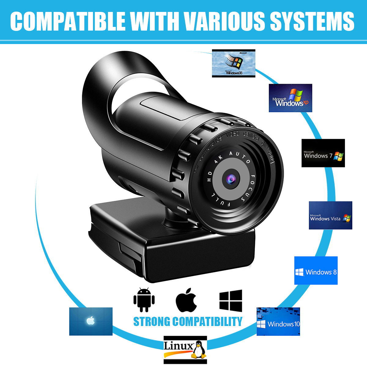 4K-Webcam für Computer, Auto-Focus, USB Live-Streaming