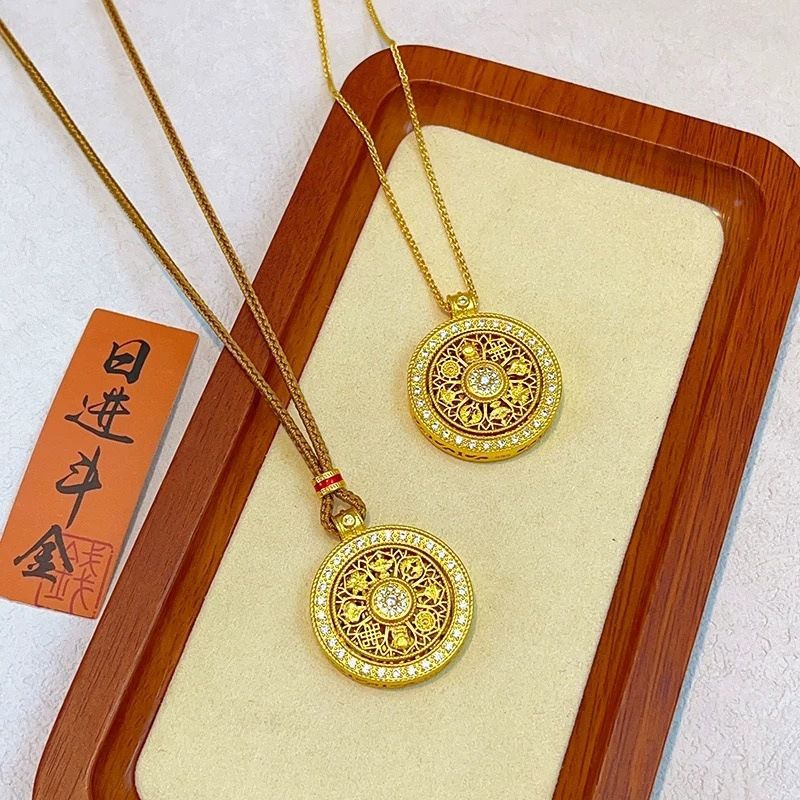 Vietnamese gold compass pendant rotatable women necklace