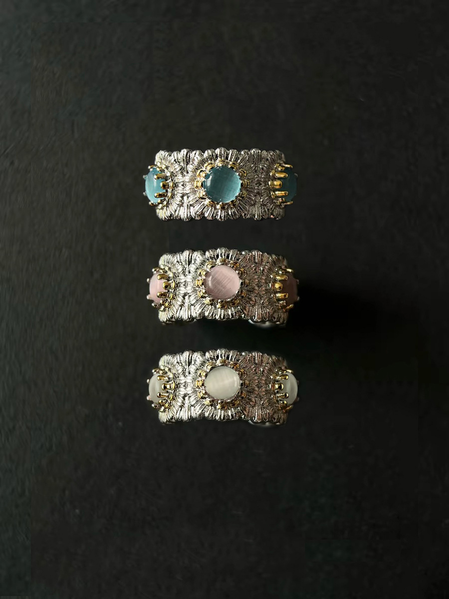 İtalyan tasarım papatya çiçek yüzüğü renkli taş vintage kadın
