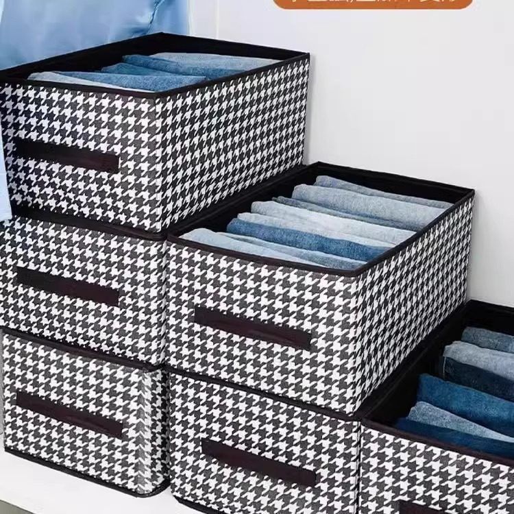 Houndstooth giyim saklama kutusu, katlanabilir, katmanlı organizatör