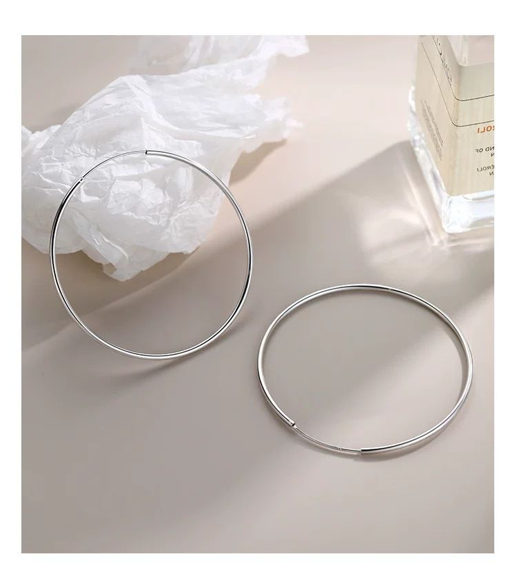 Minimalist silver large circle earrings elegant design