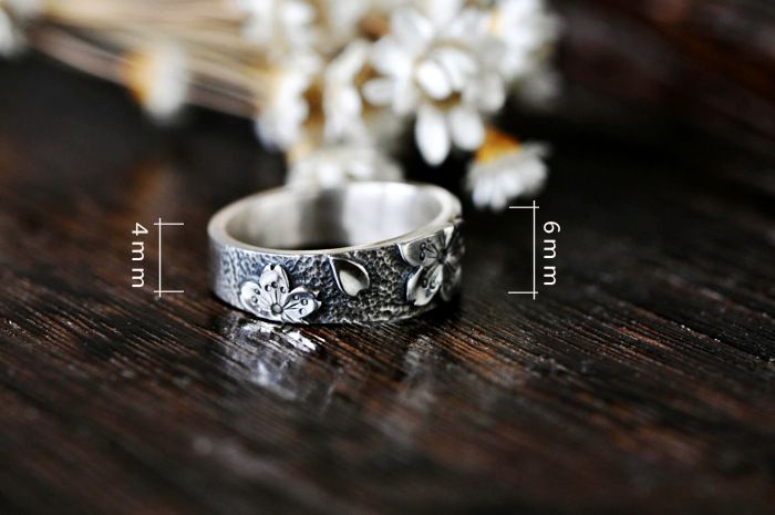 S925-Silber-Damenring mit Blumenmuster, handgefertigt verstellbar