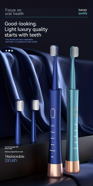 Electric Toothbrush, 8 Brush Heads, Sonic Vibration, Dual Mode