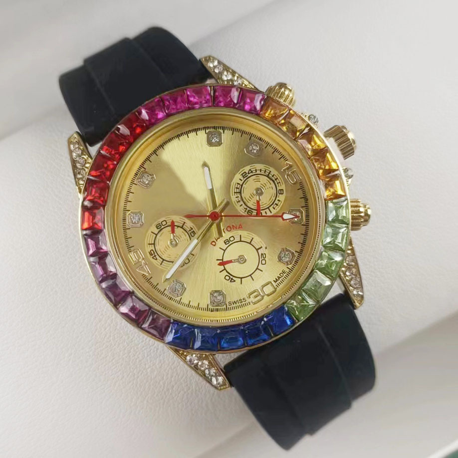 Rainbow men's quartz watch, steel band, diamond bezel