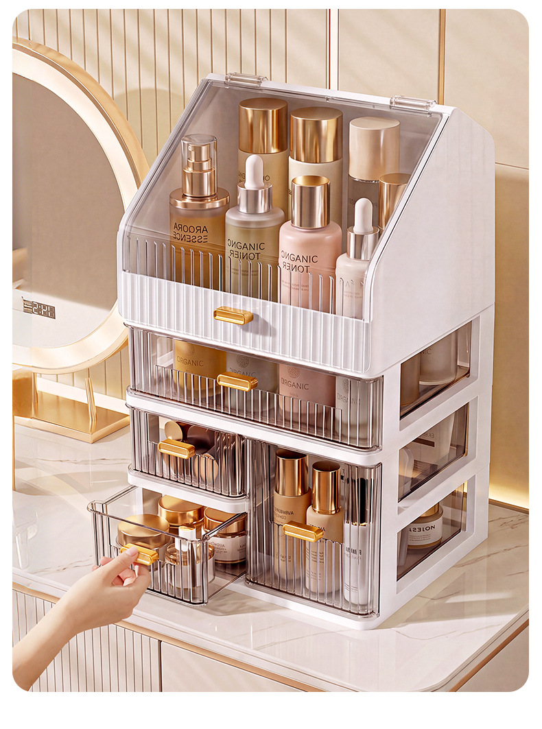 Cosmetics storage box, dustproof, large capacity, desktop organizer